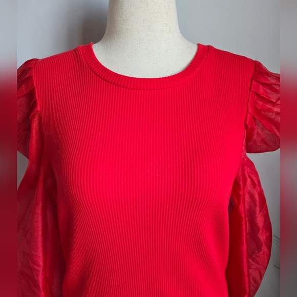 Anthropologie, New, Dolan Organza Red Puff Sleeve Top Blouse, Size XL - Picture 4 of 14